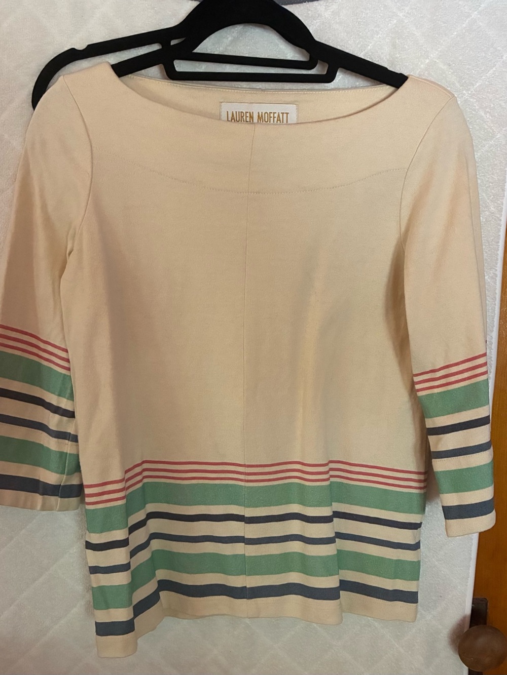 Lauren Moffatt Striped Boatneck Sweatshirt - Cream with Green, Red & Navy